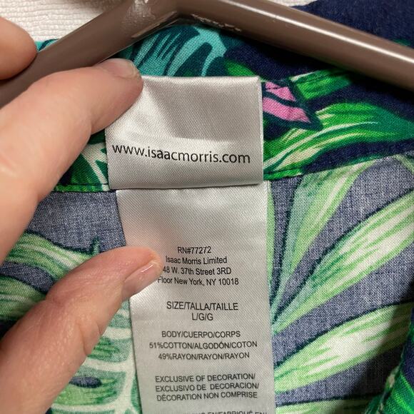 Issac Morris IML flamingo HAWAIIAN short sleeve button shirt‎ green blue mens L - Picture 3 of 5